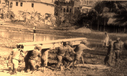 Indian Army Soldiers building pontoon bridge